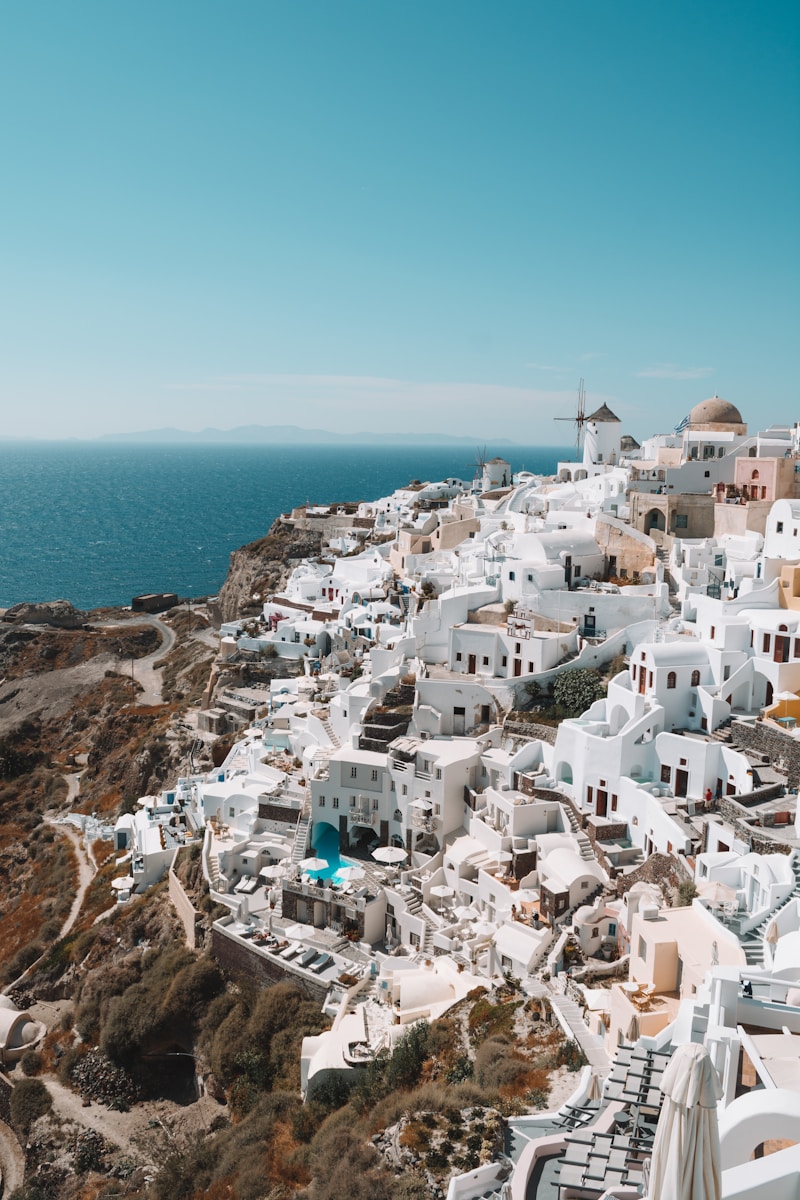 Santorini white villages and caldera view